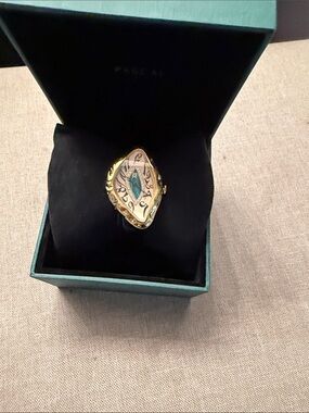 Pascal Gold Teardrop Statement Ring with Teal Inlay and diamonds